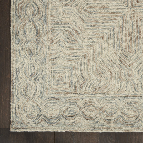 HomeRoots 8' Blue and Ivory Wool Runner Rug - Soft, Durable, Modern Geometric Design for Stylish Home Interiors 564187