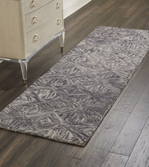 HomeRoots 8' Charcoal and Ivory Wool Geometric Runner Rug - Soft, Durable, Modern Design for Hallways & Entryways 564188