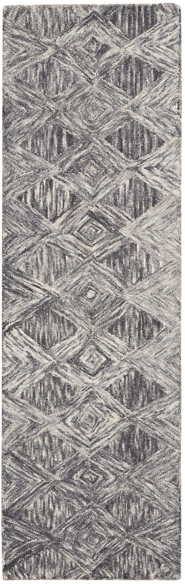 HomeRoots 8' Charcoal and Ivory Wool Geometric Runner Rug - Soft, Durable, Modern Design for Hallways & Entryways 564188