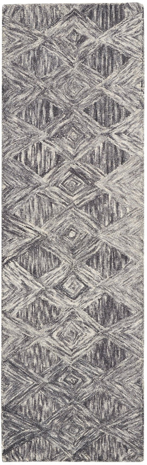 HomeRoots 8' Charcoal and Ivory Wool Geometric Runner Rug - Soft, Durable, Modern Design for Hallways & Entryways 564188