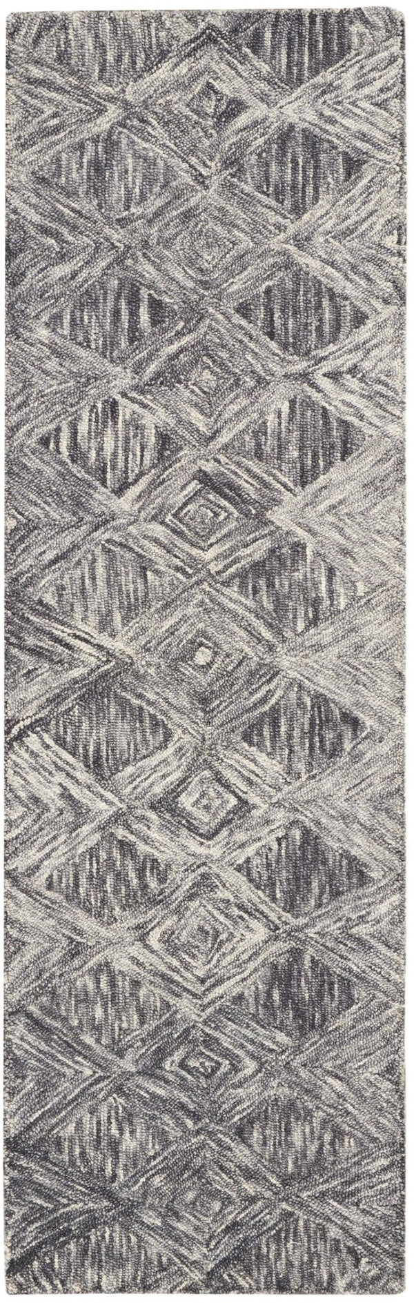 HomeRoots 8' Charcoal and Ivory Wool Geometric Runner Rug - Soft, Durable, Modern Design for Hallways & Entryways 564188