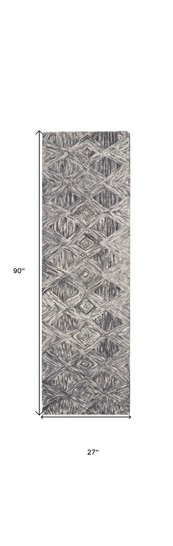 HomeRoots 8' Charcoal and Ivory Wool Geometric Runner Rug - Soft, Durable, Modern Design for Hallways & Entryways 564188