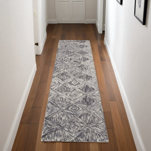 HomeRoots 8' Charcoal and Ivory Wool Geometric Runner Rug - Soft, Durable, Modern Design for Hallways & Entryways 564188