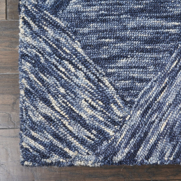 HomeRoots 8' Denim Blue and Ivory Wool Runner Rug - Modern Geometric Design Perfect for Hallways & Entryways 564189