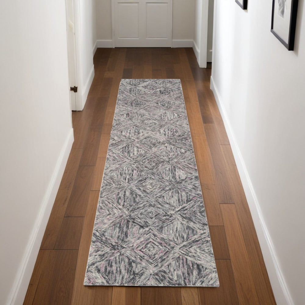 HomeRoots 8' Wool Geometric Area Rug in Ivory, Black & Gray – Modern Design for Stylish Home Décor & Comfort 8' Runner 564190