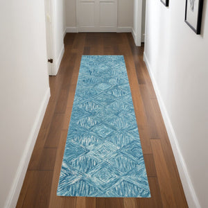 HomeRoots 8' Blue and Ivory Wool Geometric Runner Rug - Modern Design for Hallways, Durable & Soft Comfort 564191