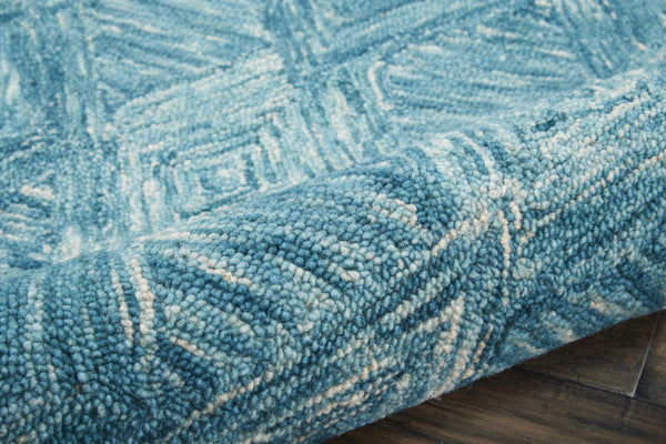 HomeRoots 8' Blue and Ivory Wool Geometric Runner Rug - Modern Design for Hallways, Durable & Soft Comfort 564191