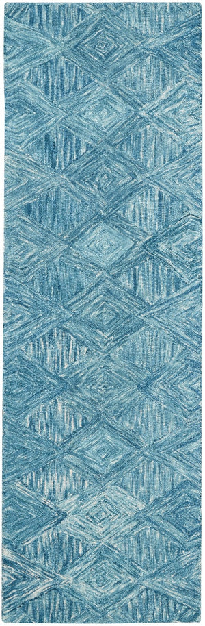 HomeRoots 8' Blue and Ivory Wool Geometric Runner Rug - Modern Design for Hallways, Durable & Soft Comfort 564191