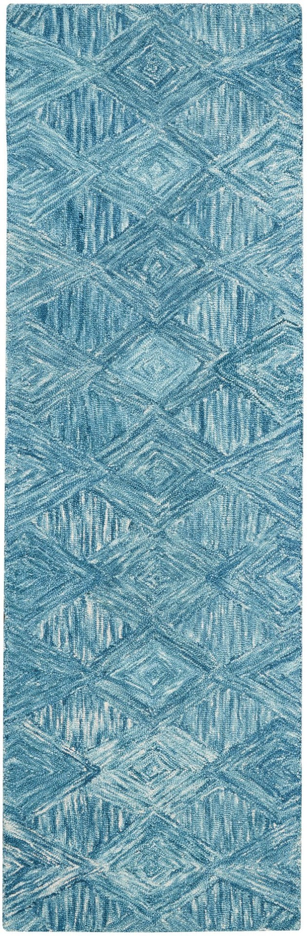 HomeRoots 8' Blue and Ivory Wool Geometric Runner Rug - Modern Design for Hallways, Durable & Soft Comfort 564191