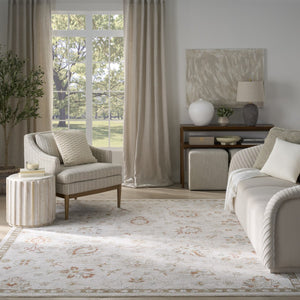 HomeRoots 9' Cream Floral Power Loom Distressed Area Rug with Fringed Tassels for Timeless Elegance 9' X 13' 564193