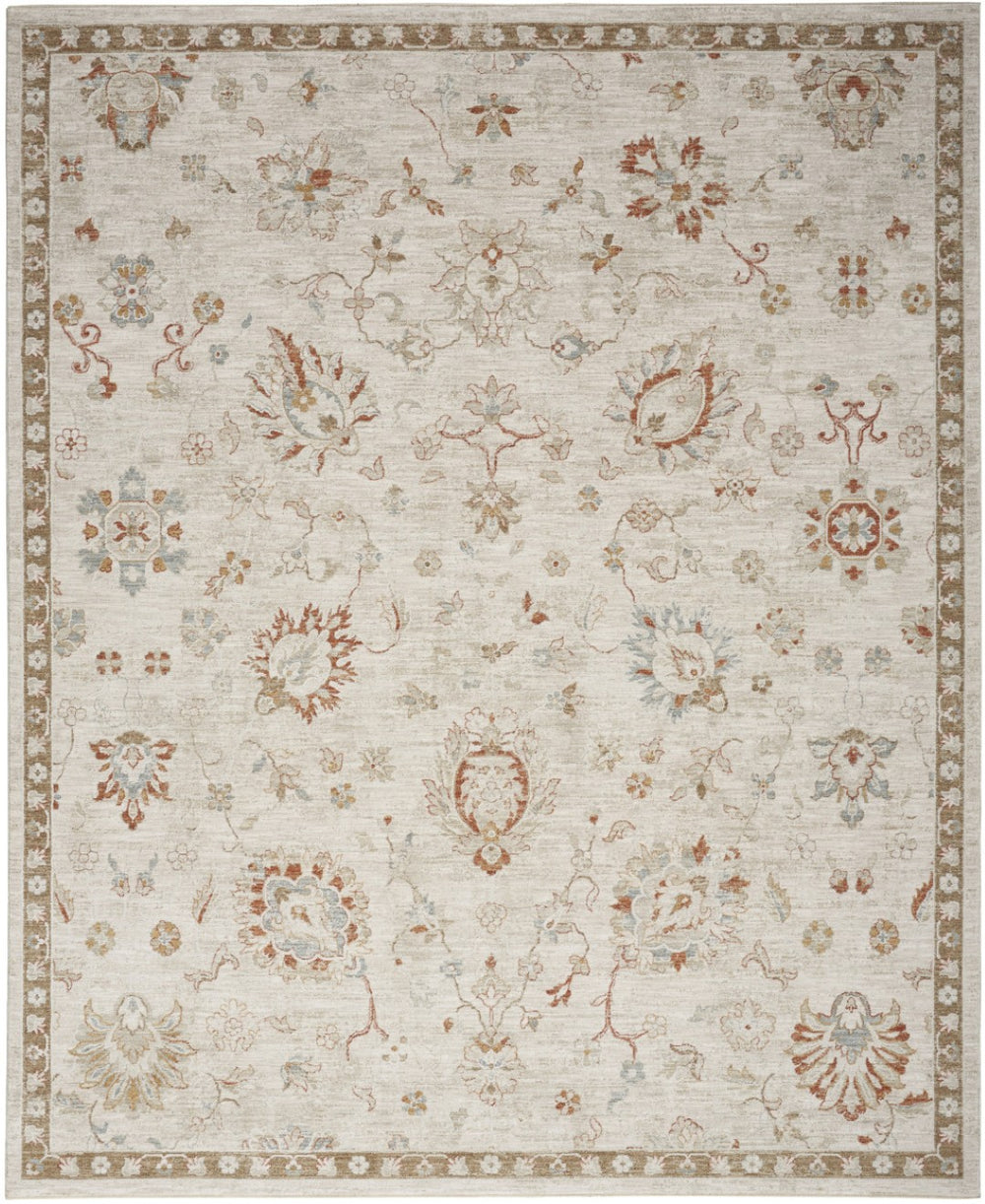 HomeRoots 9' Cream Floral Power Loom Distressed Area Rug with Fringed Tassels for Timeless Elegance 9' X 13' 564193
