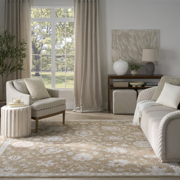 HomeRoots 9' Distressed Brown Floral Power Loom Area Rug with Fringed Edges for Timeless Living Space Style 9' X 13' 564194