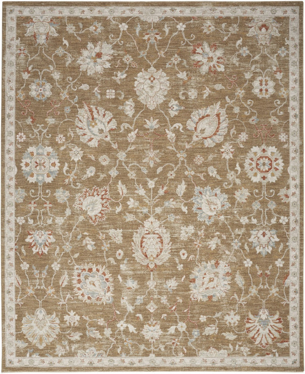 HomeRoots 9' Distressed Brown Floral Power Loom Area Rug with Fringed Edges for Timeless Living Space Style 9' X 13' 564194