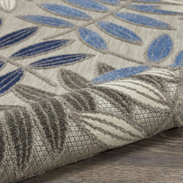 HomeRoots 9' Tropical Palm Leaf Area Rug - Gray, Blue & Turquoise - Durable Indoor/Outdoor Design for Any Space 564201