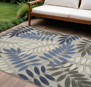 HomeRoots 9' Tropical Palm Leaf Area Rug - Gray, Blue & Turquoise - Durable Indoor/Outdoor Design for Any Space 564201