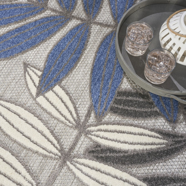 HomeRoots 9' Tropical Palm Leaf Area Rug - Gray, Blue & Turquoise - Durable Indoor/Outdoor Design for Any Space 564201
