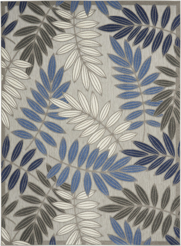 HomeRoots 9' Tropical Palm Leaf Area Rug - Gray, Blue & Turquoise - Durable Indoor/Outdoor Design for Any Space 564201