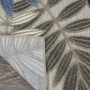 HomeRoots 9' Tropical Palm Leaf Area Rug - Gray, Blue & Turquoise - Durable Indoor/Outdoor Design for Any Space 564201