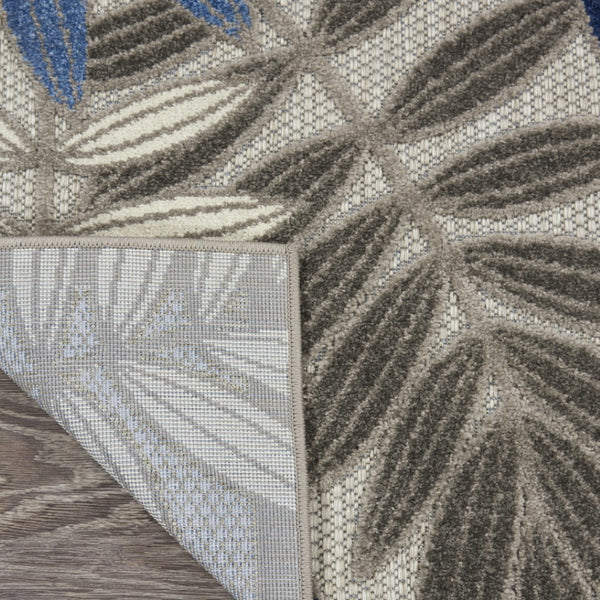 HomeRoots 9' Tropical Palm Leaf Area Rug - Gray, Blue & Turquoise - Durable Indoor/Outdoor Design for Any Space 564201
