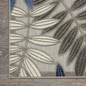 HomeRoots 9' Tropical Palm Leaf Area Rug - Gray, Blue & Turquoise - Durable Indoor/Outdoor Design for Any Space 564201