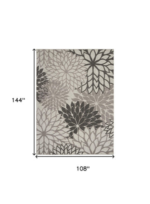 HomeRoots 9' Gray and Silver Floral Area Rug - Durable Indoor/Outdoor Charm for High-Traffic Spaces & Easy Care 564203