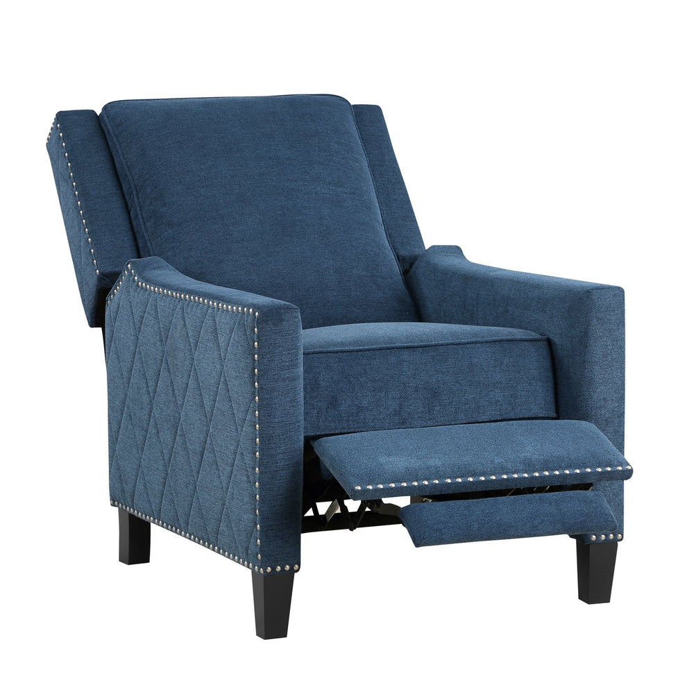 English Elm Modern Reclining Chair with Textured Upholstery, Nailhead Trim & Solid Wood Frame for Living Rooms Blue 30.75 L x 34 W x 27.25 H B011P190688