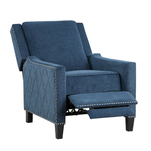 English Elm Modern Reclining Chair with Textured Upholstery, Nailhead Trim & Solid Wood Frame for Living Rooms Blue 30.75 L x 34 W x 27.25 H B011P190688