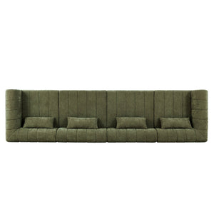 English Elm 145.5 Inch 4 Piece Modular Sectional Sofa Polyester Low Profile Living Room Couch Green N767P346281G