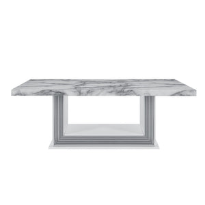 Homeroots 52" White And Light Gray Faux Marble Coffee Table With Wood Shelf - Stylish Living Room Accent Piece   564214