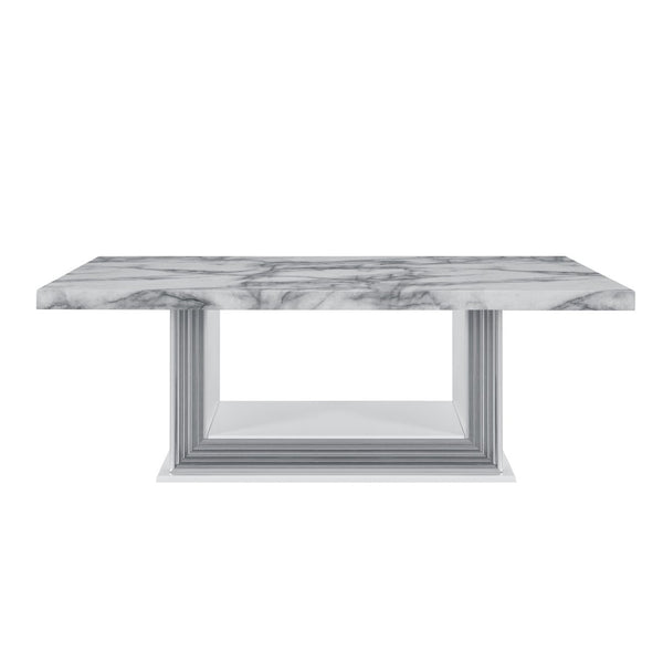 Homeroots 52" White And Light Gray Faux Marble Coffee Table With Wood Shelf - Stylish Living Room Accent Piece   564214