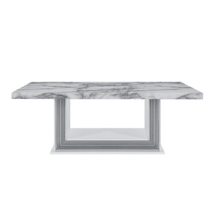 Homeroots 52" White And Light Gray Faux Marble Coffee Table With Wood Shelf - Stylish Living Room Accent Piece   564214