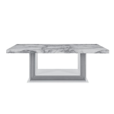 Homeroots 52" White And Light Gray Faux Marble Coffee Table With Wood Shelf - Stylish Living Room Accent Piece   564214
