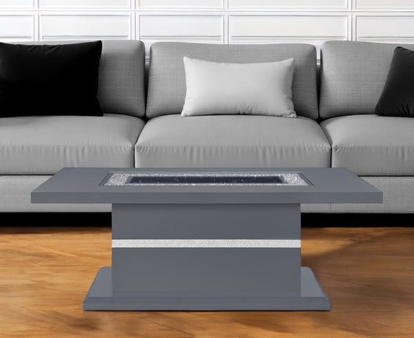 Homeroots 52" Dark Gray Wood Coffee Table With Faux Crystal Pedestal - Chic Glam Design For Any Space   564215