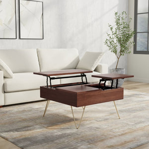 English Elm Hunter Solid Mango Wood Lift Top Coffee Table with Gold Hairpin Legs for Living B136P429104