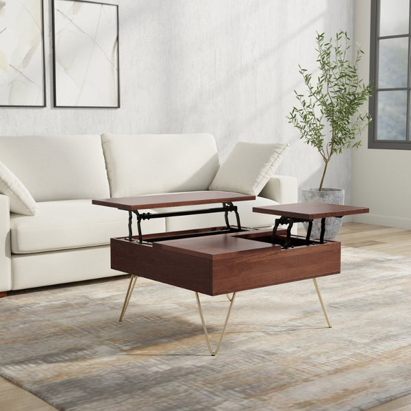 English Elm Hunter Solid Mango Wood Lift Top Coffee Table with Gold Hairpin Legs for Living B136P429104