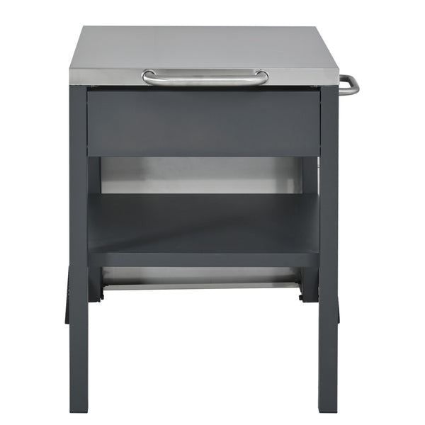 English Elm Outdoor Bbq Prep Cart Rolling Stainless Steel Grill Station with Foldable Work Surface Gray N719P407403E
