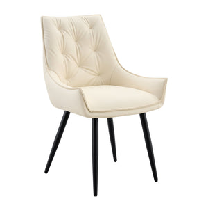 English Elm Dining Chairs Set Of 4 – Elegant Off-White Faux Leather With Gold Accents & Sturdy Black Legs W3493P356426