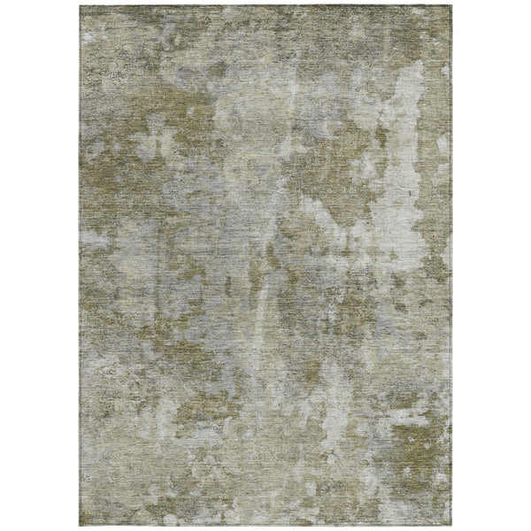 Homeroots 3' X 5' Green Abstract Washable Non Skid Indoor Outdoor Area Rug Beige Polyester 564227