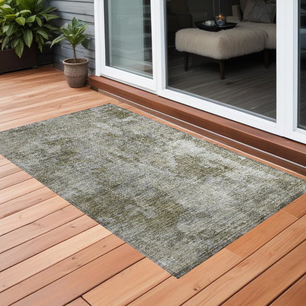 Homeroots 3' X 5' Green Abstract Washable Non Skid Indoor Outdoor Area Rug Beige Polyester 564227
