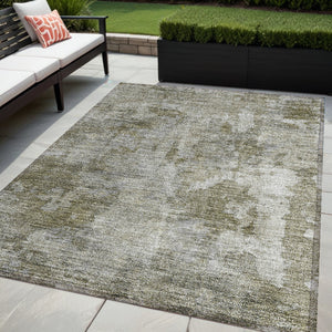 Homeroots 5' X 8' Green Abstract Washable Non Skid Indoor Outdoor Area Rug Beige Polyester 564228