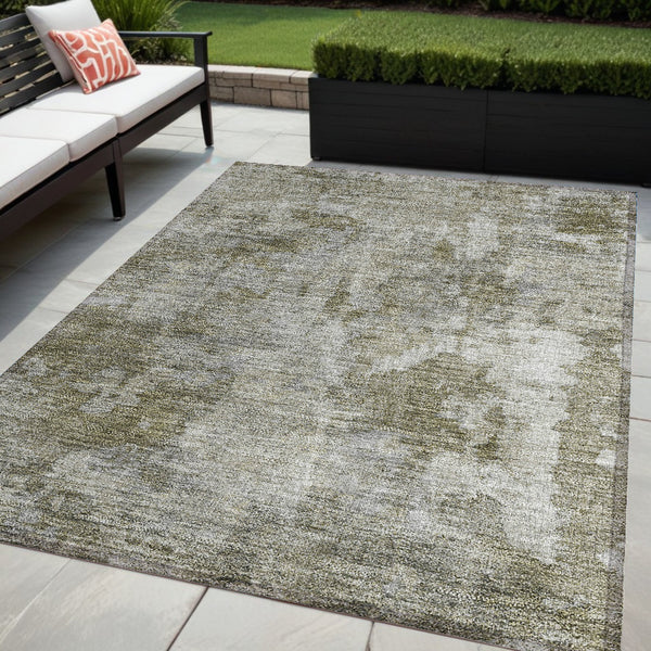 Homeroots 5' X 8' Green Abstract Washable Non Skid Indoor Outdoor Area Rug Beige Polyester 564228