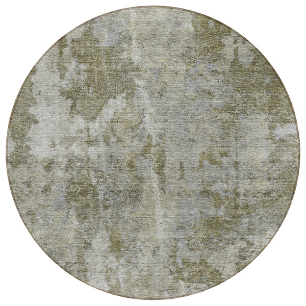 Homeroots 8' Round Green Round Abstract Washable Non Skid Indoor Outdoor Area Rug Beige Polyester 564229