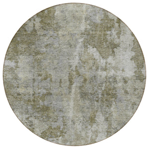 Homeroots 8' Round Green Round Abstract Washable Non Skid Indoor Outdoor Area Rug Beige Polyester 564229
