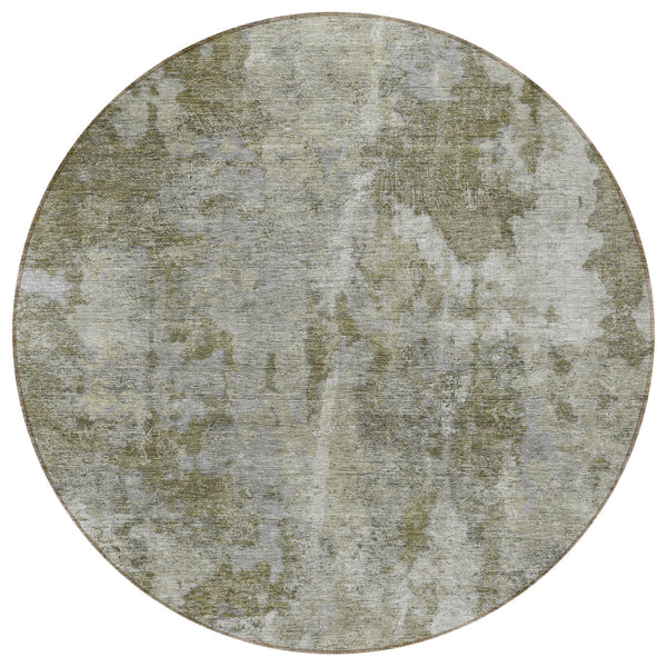 Homeroots 8' Round Green Round Abstract Washable Non Skid Indoor Outdoor Area Rug Beige Polyester 564229