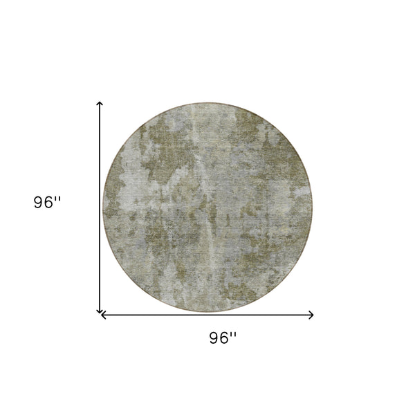 Homeroots 8' Round Green Round Abstract Washable Non Skid Indoor Outdoor Area Rug Beige Polyester 564229