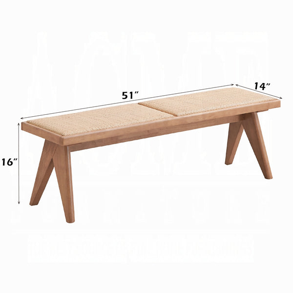 English Elm Casual Rattan Bench 51" Mid-Century Modern Backless Dining Seat Natural Finish Breathable Wood Elegance B2741P333531