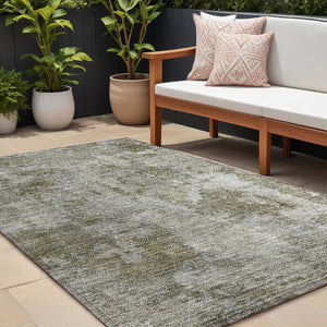 Homeroots 9' X 12' Green Abstract Washable Non Skid Indoor Outdoor Area Rug Beige Polyester 564231