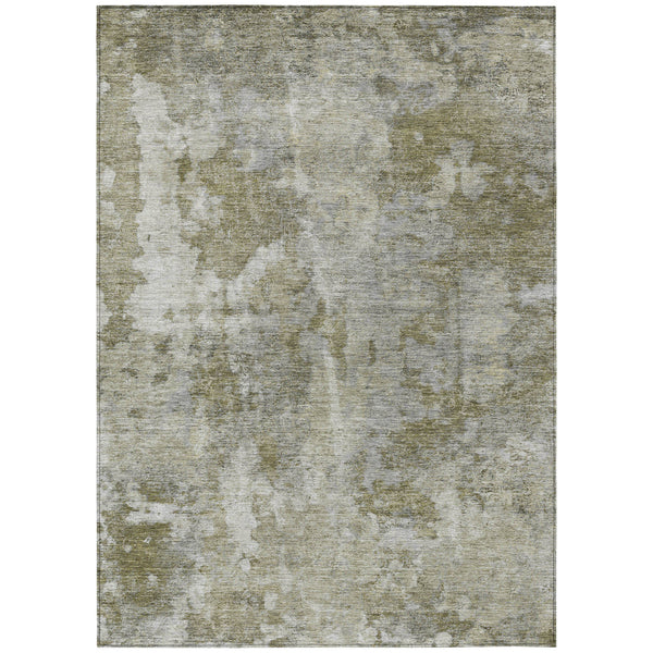 Homeroots 9' X 12' Green Abstract Washable Non Skid Indoor Outdoor Area Rug Beige Polyester 564231
