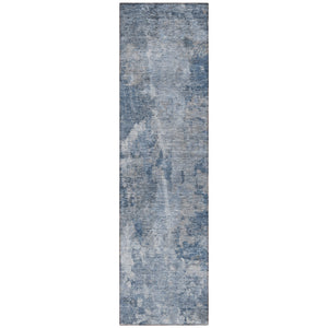 Homeroots 8' Runner Blue Abstract Washable Non Skid Indoor Outdoor Runner Rug Blue Polyester 564234