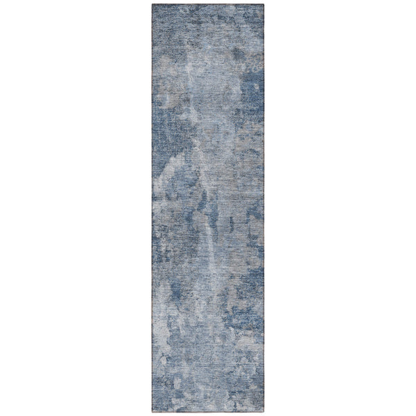 Homeroots 8' Runner Blue Abstract Washable Non Skid Indoor Outdoor Runner Rug Blue Polyester 564234